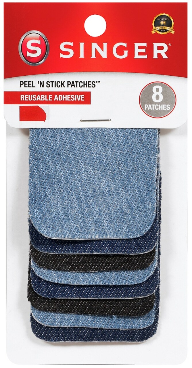 SINGER Peel N Stick Reusable Patches 3"X2" 8/Pkg-Assorted Denim